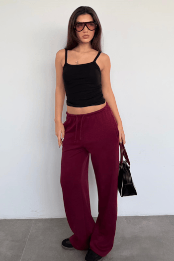 Bordo Geniş Paça Barrel Fit Eşofman Altı MG2646