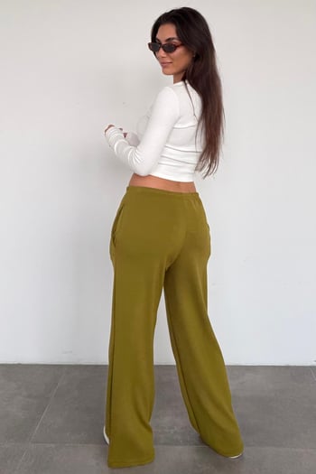Yağ Yeşili Geniş Paça Barrel Fit Eşofman Altı MG2646