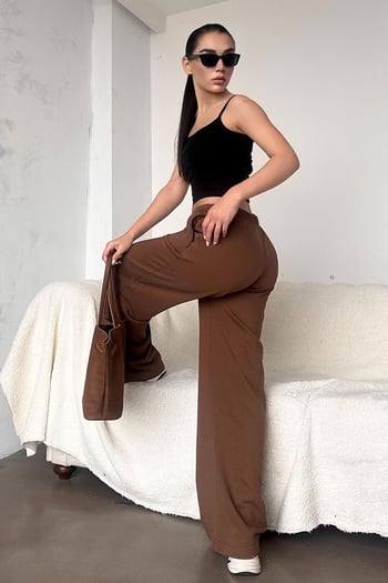 Kahverengi Bol Paça Kadın Eşofman Altı MG2279