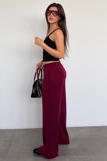 Bordo Geniş Paça Barrel Fit Eşofman Altı MG2646