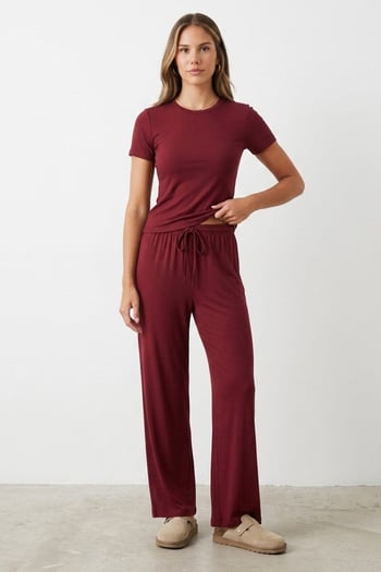 Bordo Modal Soft Touch Bağlamalı Eşofman MG2723