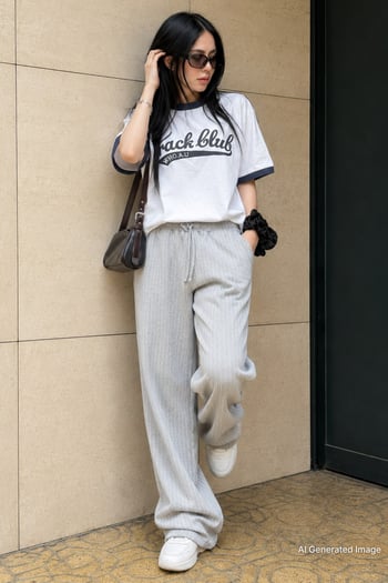 Gri Çizgili Oversize Kadın Pantolon MG1809