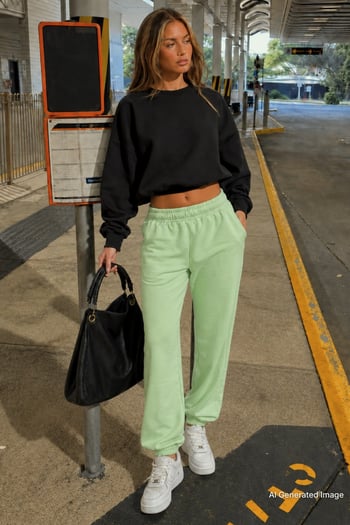 Fıstık Yeşili Comfort Fit Basic Eşofman Altı MG1635
