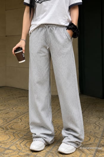 Gri Çizgili Oversize Kadın Pantolon MG1809