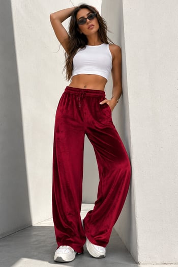 Bordo Bol Paça Kadife Eşofman MG2283