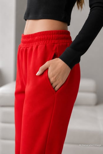 Mad Girls Kırmızı Cepli Kadın Eşofman Altı MG463