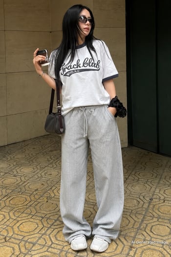 Gri Çizgili Oversize Kadın Pantolon MG1809