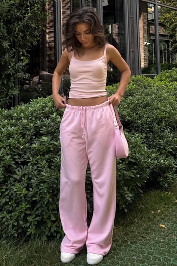 Pembe Geniş Paça Basic Kadın Eşofman Altı MG2553
