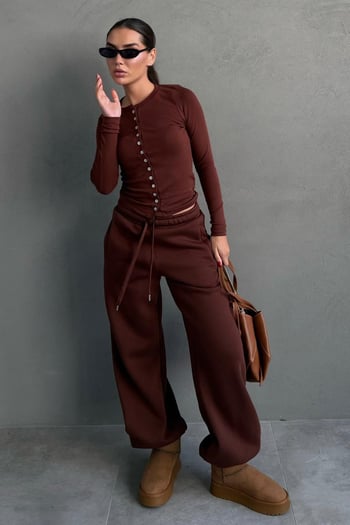 Acı Kahve Geniş Paça Rahat Kalıp Lastikli  Eşofman Altı MG2581