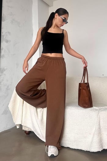 Kahverengi Bol Paça Kadın Eşofman Altı MG2279