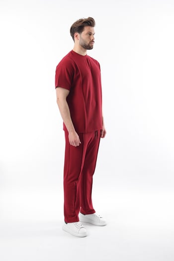 Bordo Önü Pileli Overfit Erkek Takım E7304
