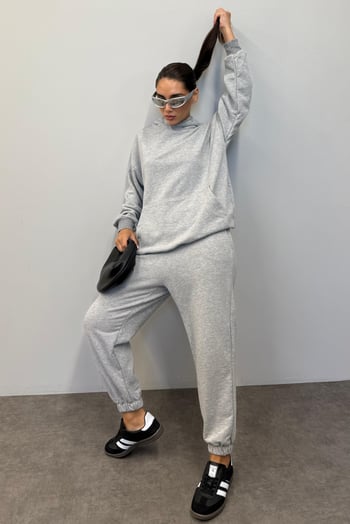 Mad Girls Gri Kapüşonlu Kadın Eşofman Takımı MG1225