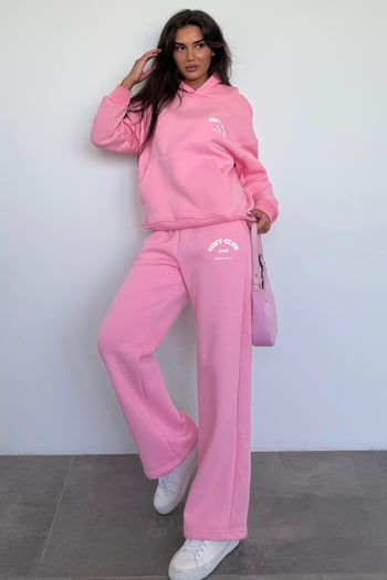 Pembe Kapüşonlu Baskılı Kadın Eşofman Takımı MG2524