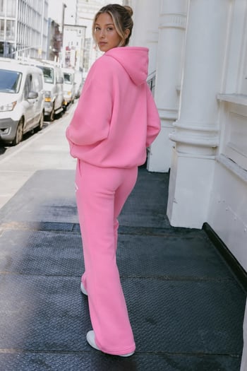 Pembe Kapüşonlu Baskılı Kadın Eşofman Takımı MG2524