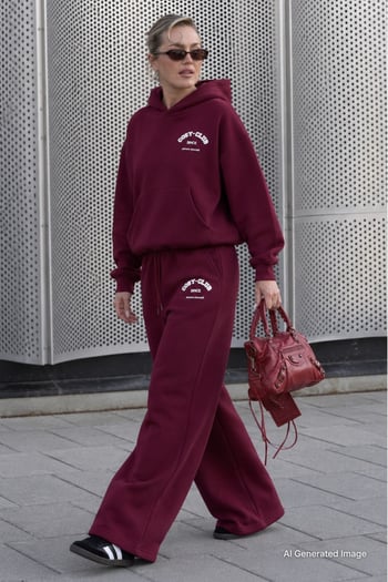 Bordo Kapüşonlu Baskılı Kadın Eşofman Takımı MG2524