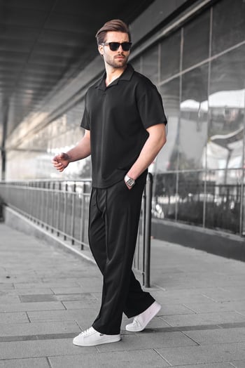 Siyah Polo Yaka Erkek Alt Üst Takım E7356