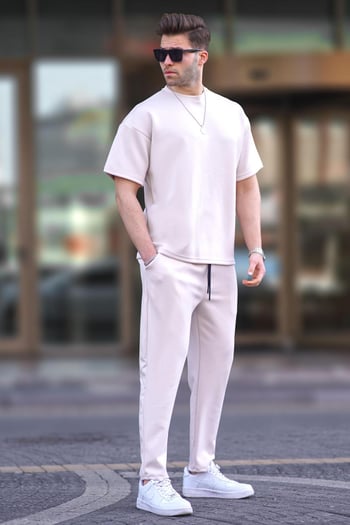 Ekru Oversize Kısa Kollu Eşofman Takımı 5954