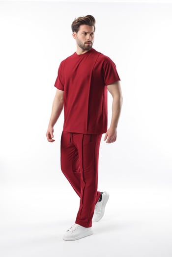 Bordo Önü Pileli Overfit Erkek Takım E7304