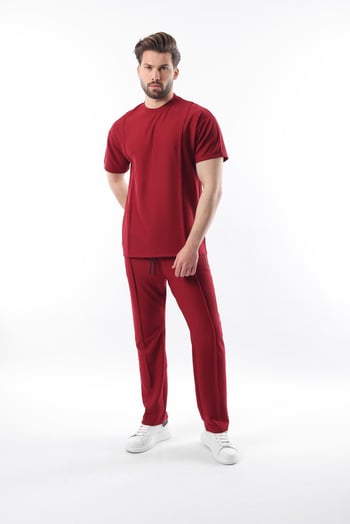 Bordo Önü Pileli Overfit Erkek Takım E7304