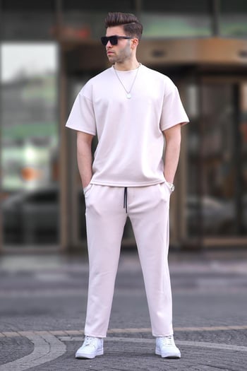 Ekru Oversize Kısa Kollu Eşofman Takımı 5954