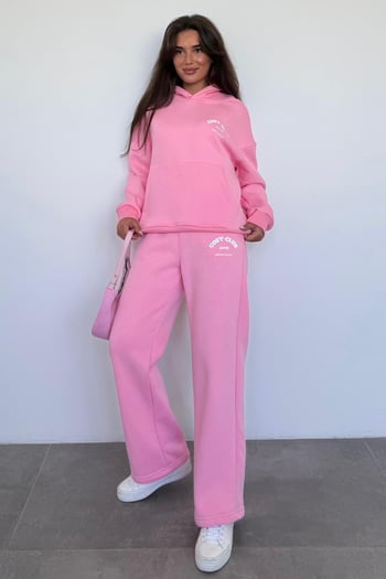 Pembe Kapüşonlu Baskılı Kadın Eşofman Takımı MG2524