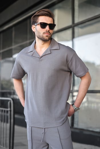 Füme Polo Yaka Erkek Alt Üst Takım E7356