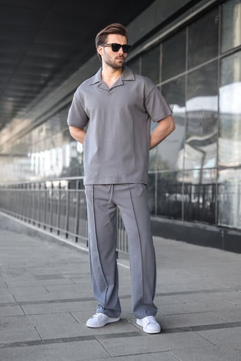 Füme Polo Yaka Erkek Alt Üst Takım E7356