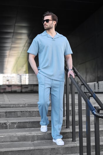 Mavi Polo Yaka Erkek Alt Üst Takım E7356