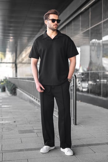 Siyah Polo Yaka Erkek Alt Üst Takım E7356