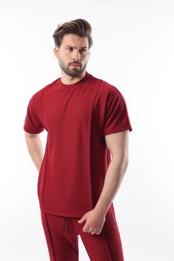 Bordo Önü Pileli Overfit Erkek Takım E7304