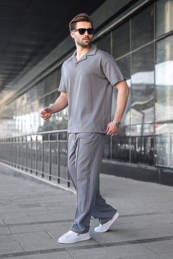 Füme Polo Yaka Erkek Alt Üst Takım E7356