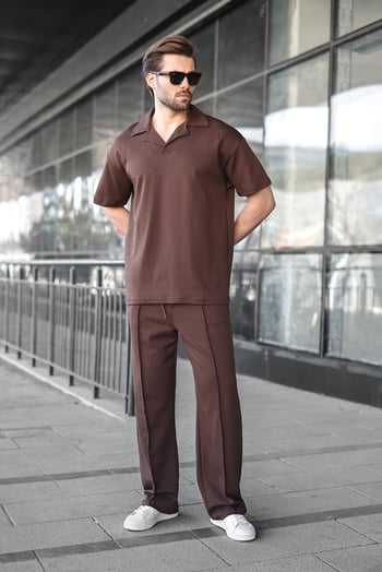 Acı Kahverengi Polo Yaka Erkek Alt Üst Takım E7356