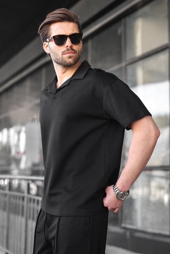 Siyah Polo Yaka Erkek Alt Üst Takım E7356