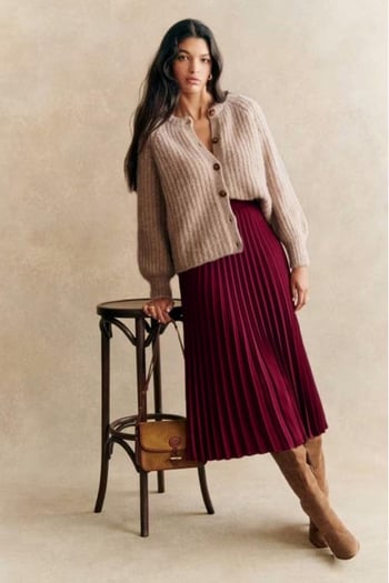 Bordo Pileli Uzun Süet Kadın Etek MG2576