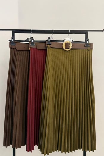 Bordo Pileli Uzun Süet Kadın Etek MG2576