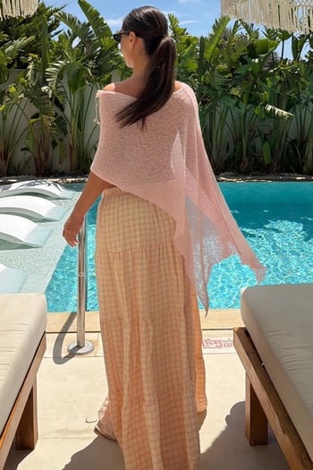 Pembe Pötikareli Maxi Kadın Etek MG2858