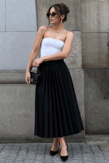 Siyah Pileli Midi Boy Kadın Etek Mg2393