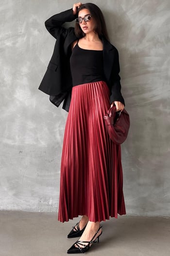 Bordo Pileli Kadın Etek MG2318