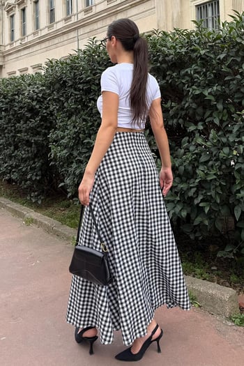 Siyah Pötikareli Midi Boy Kadın Etek Mg2360