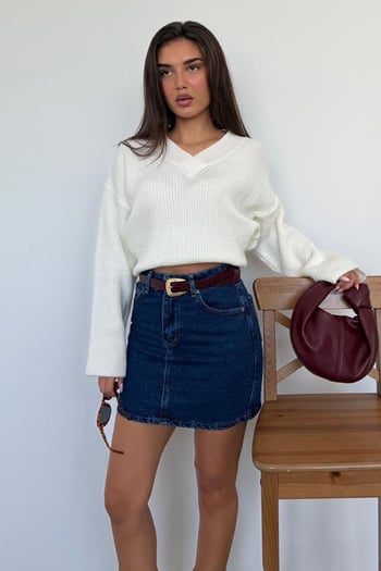 Koyu Mavi Mini Jean Etek MG2099