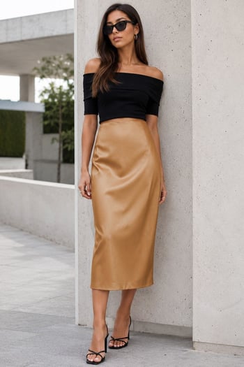 Beige Basic Satin Long Skirt MG1409