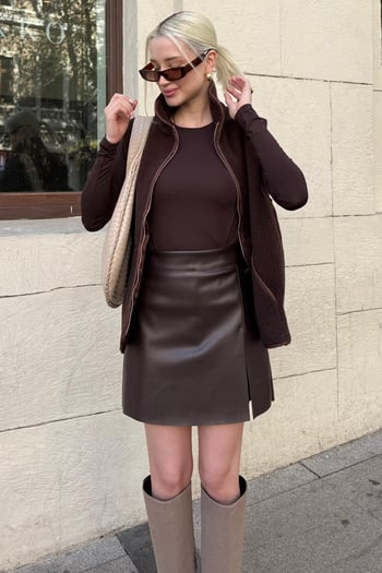Acı Kahverengi Mini Boy Kadın Deri Etek MG2298