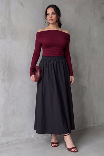 Siyah Beli Lastikli Midi Boy Kadın Etek MG2616