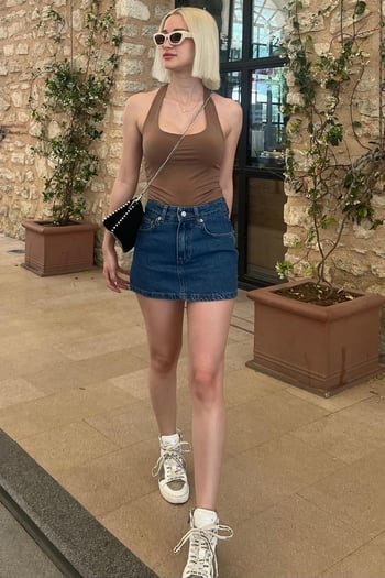 Koyu Mavi Mini Jean Etek MG2099