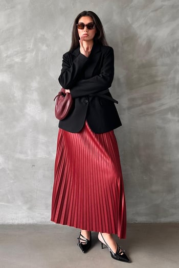 Bordo Pileli Kadın Etek MG2318