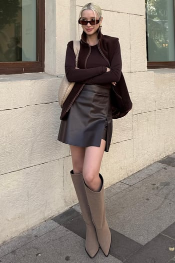 Acı Kahverengi Mini Boy Kadın Deri Etek MG2298