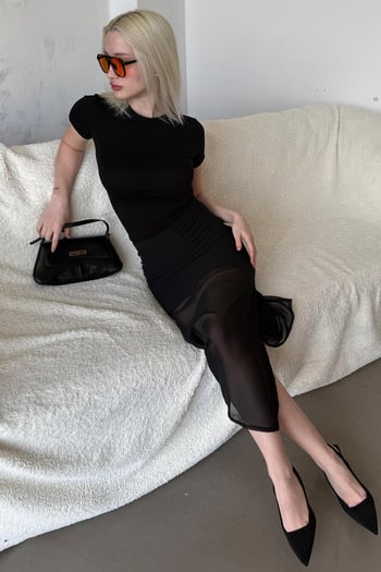 Madmext Siyah Şifon Kadın Etek Mg2340