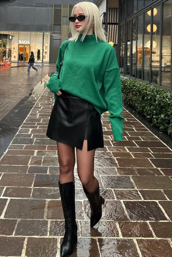 Siyah Mini Boy Kadın Deri Etek MG2298