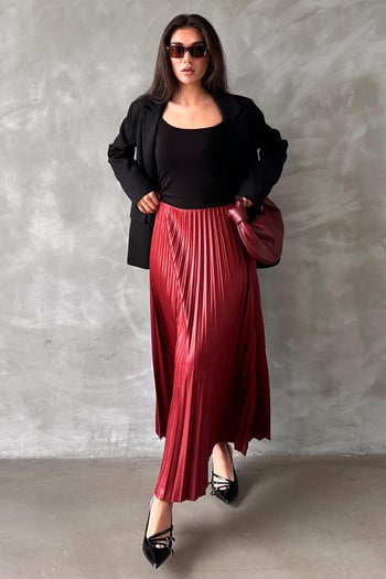 Bordo Pileli Kadın Etek MG2318