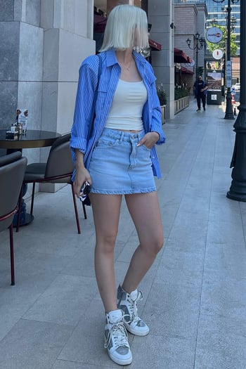 Madmext Açık Mavi Kot Etek MG2372